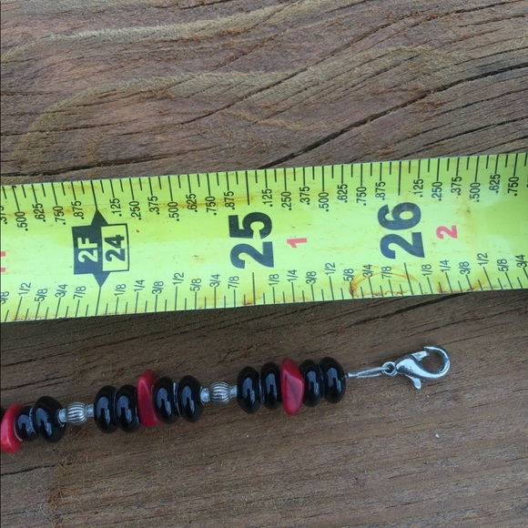 Red coral, Black onyx and silver necklace - Picture 3 of 3